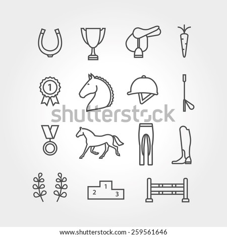 Horse equipment icon set line