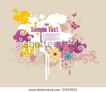 cartoon colored frame for text with flowers and grunge elements
