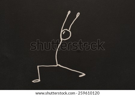 yoga pose, Virabhadrasana, Adho Mukha Svanasana on blackboard