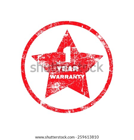one year warranty red grungy stamp isolated on white background.