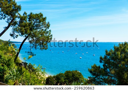 view of the basin of Arcachon in summer under the sun Royalty-Free Stock Photo #259620863