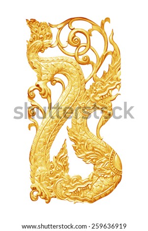 gold wood carved isolated on white background