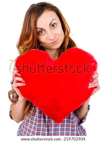 an image of cute woman holding a toy heart
