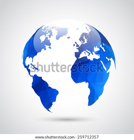 abstract blue polygonal globe on gray background. Vector illustration.