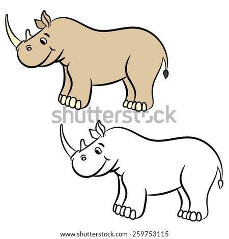Cartoon rhino. Coloring book. Vector illustration.