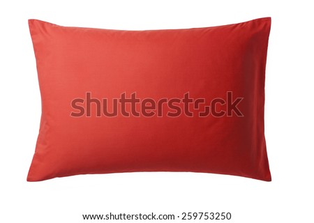 Red Pillow isolated on White Background. Top View of a Soft Colorful Pillow with Copy Space for Tex or Image Royalty-Free Stock Photo #259753250
