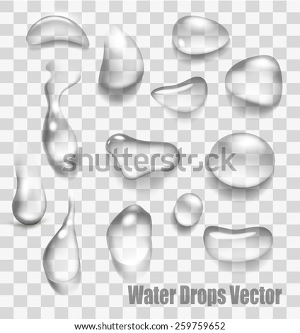 Drops of water on a transparent background. Vector. Royalty-Free Stock Photo #259759652