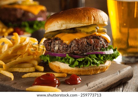 Grass Fed Bison Hamburger with Lettuce and Cheese Royalty-Free Stock Photo #259773713