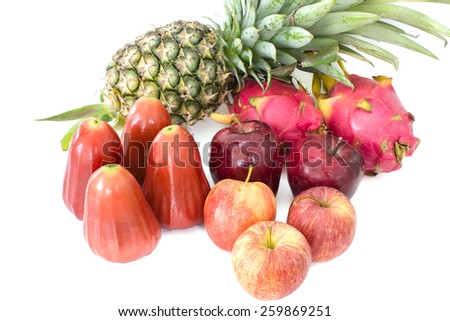 fruit pineapple and rose apple isolated on white  background 