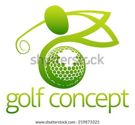 An illustration of an abstract golfer swinging his golf club and golf ball flying concept design