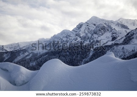  Winter view, skiing resort, mountains