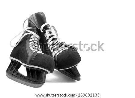 black leather ice skates isolated on white