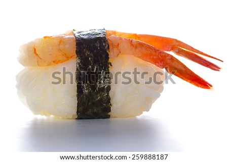 Shrimp nigiri isolated on white background