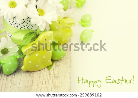 Colorful easter eggs and easter rabbit 