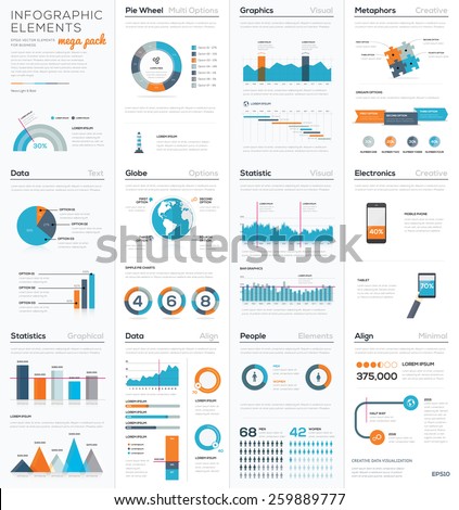 Mega colletion of infographic business vector elements EPS10. Modern graphics for corporate brochures, website, magazines and many other publications.