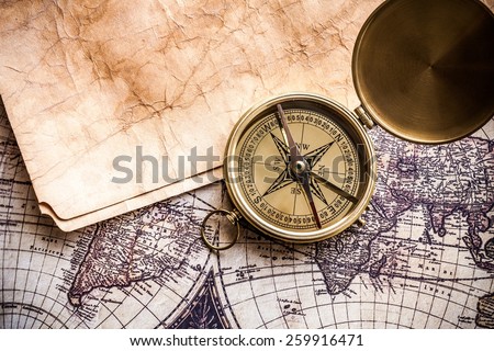 Map, Old, Compass. Royalty-Free Stock Photo #259916471