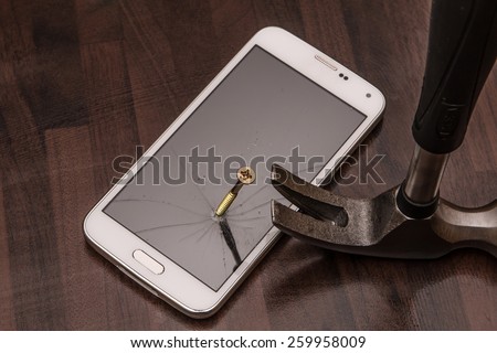 Smashed, damaged, destroyed phone, phablet