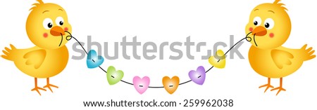 Couple chicks holding a piece of string with hearts