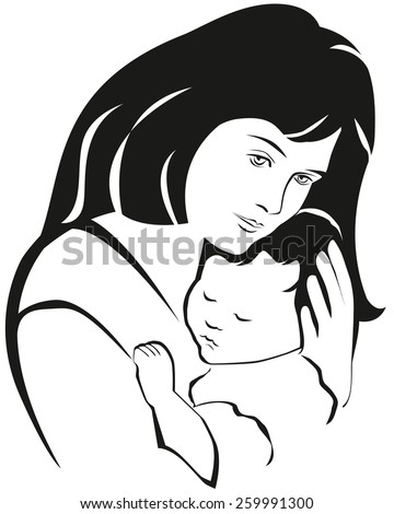 Mother and baby symbol, hand drawn silhouette. Happy Mothers Day celebration.