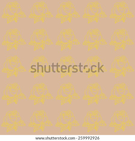 Colorful roses pattern, vector. Rose illustration isolated on orange background. Flower roses pattern illustration, vector. Roses silhouette, flower floral design, retro vintage flower pattern.