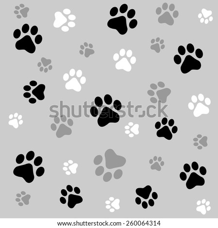 Animal paw prints seamless background with black and ash paw prints