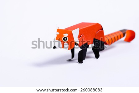 origami  Red panda with clipping path on White background