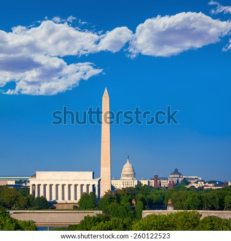 Washington DC skyline with Monument Capitol and Abraham Lincoln memorial