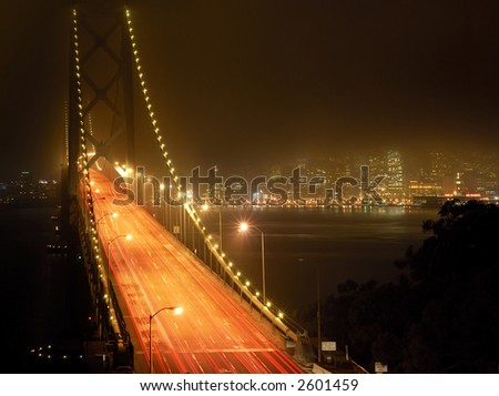 Bay Bridge and skyline At Night