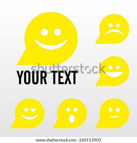 Vector icon set smile face - smile, surprise, sad, loving. Bubble shape. Color yellow. Eps 10 vector file. 