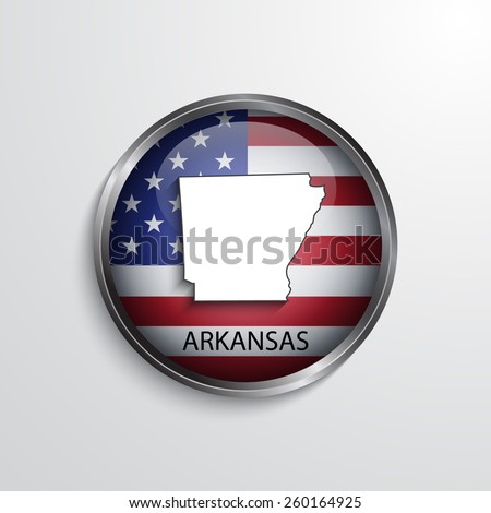 Glossy icon with map of Arkansas. EPS10 vector