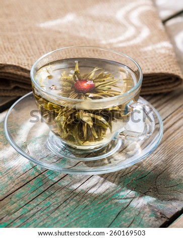 exotic green tea in the form of a flower