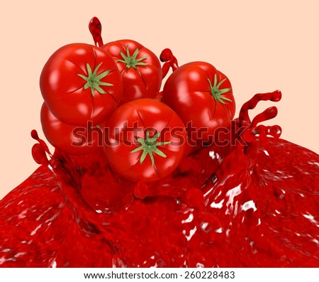 splash of tomato sauce with red tomatoes (3d render)