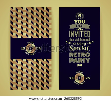 Invitation to retro party. Vintage retro geometric background. Hipster style. Vector illustration.