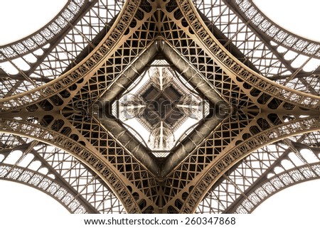 Eiffel Tower architecture detail, bottom view. unique angle