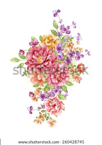 watercolor illustration bouquet in simple white background