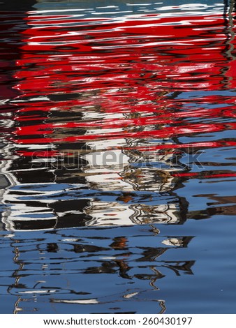 reflection of boat in water,Lake Wndermere,Cumbria,Britain