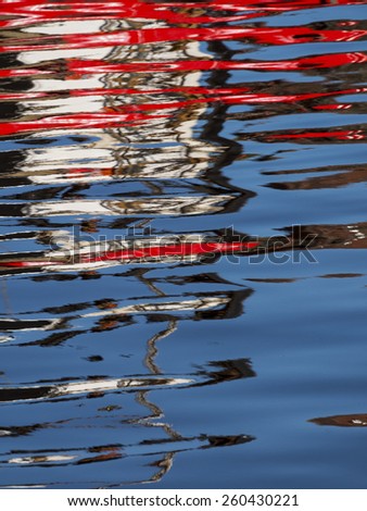 reflection of boat in water,Lake Wndermere,Cumbria,Britain