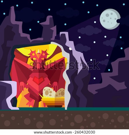 Dragon Cave. Colorful illustration style flat.