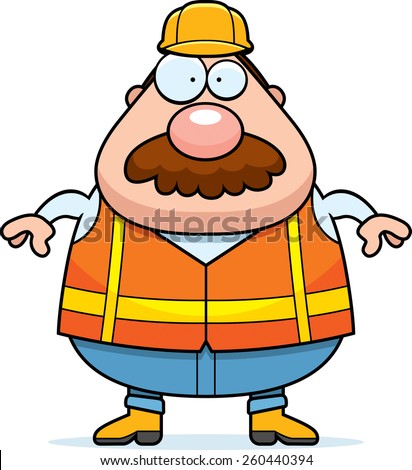 A cartoon illustration of a road worker with a mustache.