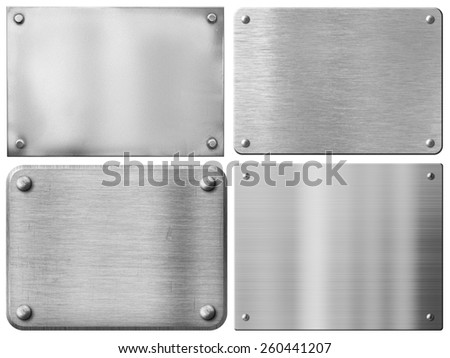 steel metal plates or sign boards set with rivets isolated