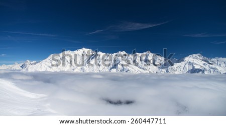 Mont-Blanc massive, winter mountain landscape 