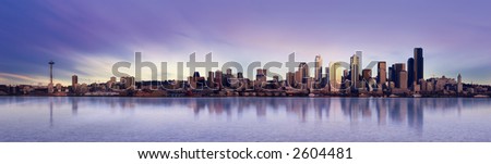 Panoramic Image of the city of Seattle at sunset