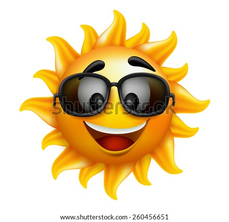 Summer Sun Face with sunglasses and Happy Smile. Vector Illustration