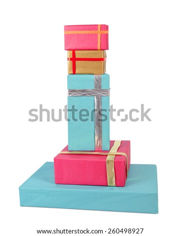pile of colorful gifts isolated on white