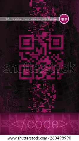 QR code abstract dark pink color grunge poster or background. Vector illustration.