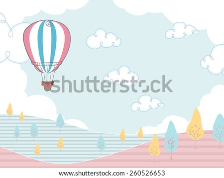 Illustration of a Hot Air Balloon Hovering Over a Field 