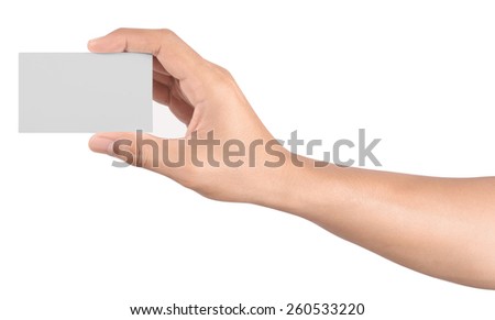 Men hands holding business card 
 mockup isolated is on white background