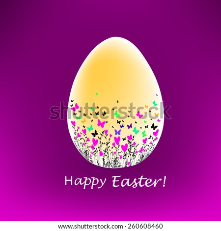 Easter egg with flowers and butterflies. Vector