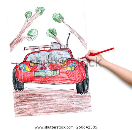 off road car. child drawing.