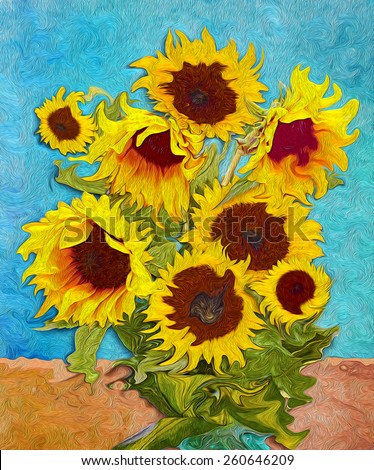 Sunflowers, digital art like imressjonism painting
